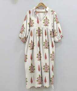 Vestido Midi Tipo Túnica Informal para Mujer, Hecho a Mano, 100% Algodón, Estampado Floral, Transpirable y Sencillo |   Ropa con Estampado de Bloques Indios - Product Image 6