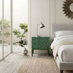 <b>Green</b> Chevron Nightstand Side <b>Table</b> <b>Bedside</b> Cabinet with Drawers Modern Bedroom Furniture - Product Image 4