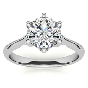 Anillo de compromiso de oro blanco de 18 quilates con moissanita incolora de 1.3 quilates, corte brillante redondo, para ella. - Product Image 1