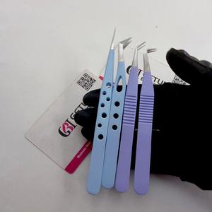 Pince à épiler antistatique de précision en acier inoxydable durable, revêtement bleu ciel/violet, 10 mm, 45/90 degrés/droite/en forme de U - Product Image 2