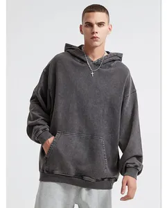 Sweat-shirt à capuche unisexe 100 % coton délavé à l'acide, effet vieilli, épais, uni, vierge, coupe oversize, modèle pull-over – Meilleures ventes - Product Image 3