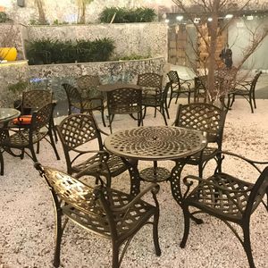 <b>White</b> Cast Metal Outdoor <b>Dining</b> Set <b>Round</b> <b>Table</b> with 4 Chairs Traditional Design Durable Garden Furniture for Patio Balcony - Product Image 1