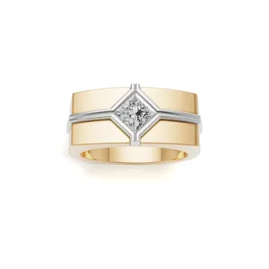 Anillo de Diamantes Urban Crest para Hombre, Corte Princesa, Diamante Cultivado en Laboratorio, Oro Amarillo de 18K, 1 Diamante, Anillo de 1 Pieza para Exportación - Product Image 1