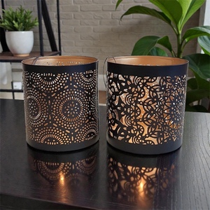 Iron Die Cut <b>Lantern</b> <b>Set</b> With Geometric Pattern For Home Decoration Heat Resistant Candle Holders - Product Image 1