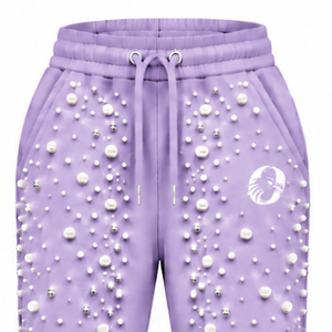 Lilac Pearl Beaded <b>Jogger</b> Pants <b>Women</b> Fashion Embellished Drawstring Sweatpants Luxury Casual Streetwear <b>Fleece</b> Trousers Custom - Product Image 3