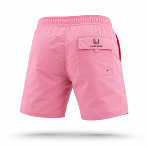 Shorts de bain pour homme personnalisés, rose, à séchage rapide, avec taille élastique et cordon de serrage |   Shorts de plage légers avec poches |   OEM ODM - Product Image 3