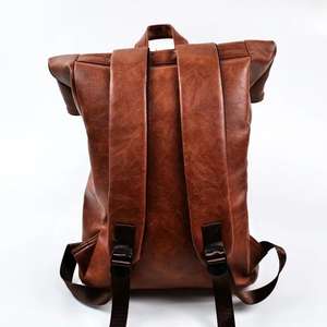 Genuine Leather Roll Top <b>Backpack</b> Retro Cowhide Travel Rucksack Mens Waterproof Laptop Bag Outdoor Gear LTBP-0088 - Product Image 4