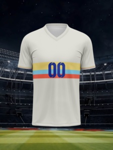 Camiseta de Fútbol Personalizada para Hombre, Color Crema, Diseño Retro a Rayas, Transpirable, Cuello en V, con Nombre Personalizado - Product Image 2