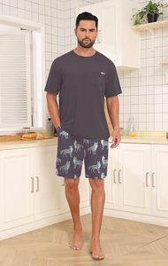 Conjunto de Pijama de Verano para Hombre, Estampado de Lobo, Algodón, Camiseta de Manga Corta con Pantalones Cortos, Diseño Animal, Tejido de Punto - Product Image 4