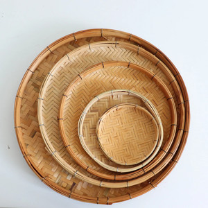 <b>Circle</b> bamboo <b>tray</b> natural braided flat basket custom made serving <b>trays</b> for snack fruit storage - Product Image 5