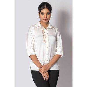 Chemise à manches mi-longues Hazel White pour femme, mode décontractée, coupe élégante, confortable, à porter au quotidien - Product Image 3