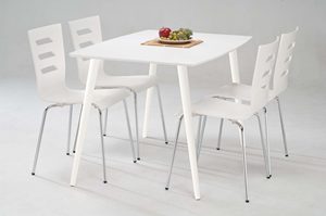 Juego de Mesa de Comedor Moderno con 4 Sillas Blancas con Respaldo de Listones, Muebles de Plástico Duraderos para el Comedor del Hogar - Product Image 3
