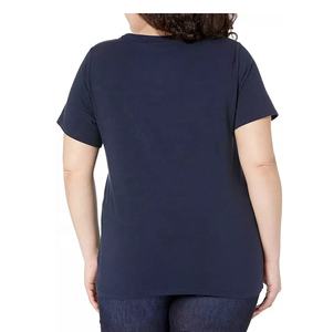 Camisetas extragrandes de algodón 100% de alta calidad para mujer Camiseta lisa de manga corta a granel azul marino personalizada para verano con logotipo - Product Image 6