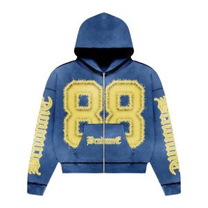 Sweat à capuche zippé personnalisé pour hommes, délavé à l'acide, en coton éponge française 100% coton épais double fermeture éclair pour l'hiver - Product Image 3