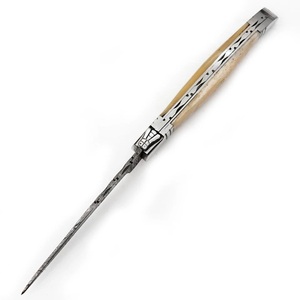 Couteau pliant artisanal en acier Damas de qualité industrielle avec manche en os et étui en cuir pour le camping en plein air - Product Image 6