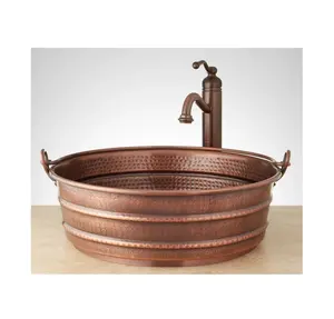 Hotel Luxury Sanitary Ware Premium Wholesale Best Quality Metal Counter Top Wash Basin Round Copper Sink With Handle