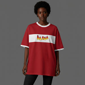 Nueva Llegada 2026 Camiseta Oversize Roja para Mujer, Cuello Redondo, Manga Corta, Bloques de Color, Logotipo Estampado, 100% Algodón Jersey Transpirable - Product Image 4