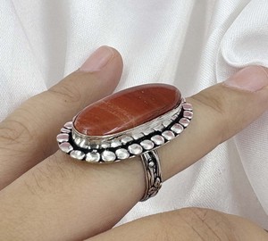 Natural Red Jasper Healing Stone <b>Ring</b> <b>Silver</b> Plated <b>Adjustable</b> Gemstone Fashion Jewelry Wholesale Ready Red Stone <b>Ring</b> - Product Image 2