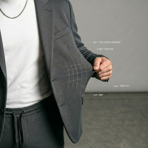 Traje de hombre de doble botonadura elástico, lavable a máquina, blazer sin estructura, pantalones ajustados informales, traje casual para negocios y viajes - Product Image 5
