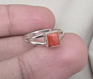 แหวนปะการังธรรมชาติ เงินแท้ 925 ประดับพลอยปะการังทรงเหลี่ยม งานแฮนด์เมด - Product Image 6