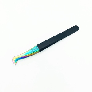 RMI Multi Plasma Color Coated Tip And <b>Black</b> Matt powder Coated Color Eyelash tweezer <b>Boot</b> Volume Point - Product Image 3