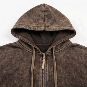 Survêtement éco-responsable grande taille délavé à l'acide, sweat à capuche zippé d'hiver respirant avec motif lettres, couleur personnalisable - Product Image 4