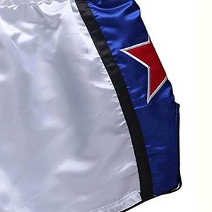 Pantalones Cortos de Muay Thai Blancos, Rojos y Azules, Estampados en Serigrafía, de Poliéster, para Hombres, Ropa de Artes Marciales, Corte Regular, Talla Adulto, Personalizados para MMA y Kickboxing - Product Image 4
