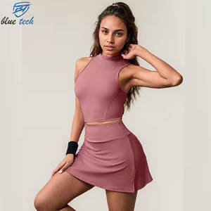 Ensemble de vêtements de sport pour femmes grandes tailles, haut sans manches pour l'entraînement avec jupe de tennis taille haute, impression de logo personnalisé OEM - Product Image 6