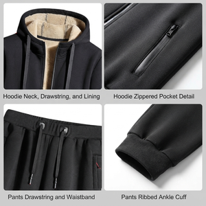 Ensemble de survêtement d'hiver pour homme de haute qualité avec sweat à capuche zippé et pantalon évasé, personnalisable, 100 % coton molletonné respirant, avec logo, pour le sport et la détente - Product Image 5
