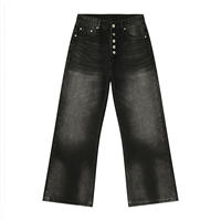 Jeans en denim écologique pour homme, nouvelle collection printemps-été-hiver, style coréen, taille mi-haute, coupe ample évasée, broderies gothiques, couleur unie