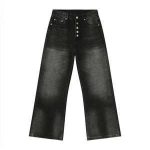 Menswear New Summer Korean-style Mid Waist High Street Lightning Washed Pattern Wide-leg Straight Denim Jeans - Product Image 2