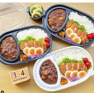塑料食品包装防漏一次性日本制造商热卖黑色2格外卖盒餐厅使用