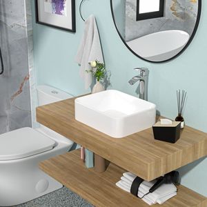 Modern White <b>Porcelain</b> Ceramic Rectangle Bathroom <b>Sink</b> Faucet Combo 19x15in Art Basin & Chrome Single Lever Faucet - Product Image 2