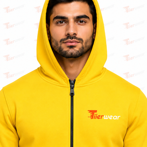 Men's <b>Yellow</b> Hooded Zip-Up Sweatshirt Regular Fit Cotton French Terry Casual Autumn Wear Men Full Zipper <b>Hoodies</b> - Product Image 5