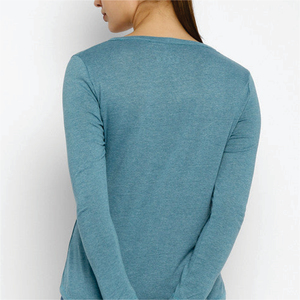 <b>Women's</b> Solid Color O-Neck Long Sleeve <b>Henley</b> T-<b>Shirt</b> Buttons Regular Fit Casual Nonwoven Top Breathable Cotton Plain Dyed Logo - Product Image 3