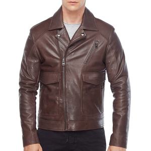 Men's Genuine Leather Biker <b>Jacket</b> Black | <b>Vintage</b> Brown Distressed Lambskin Windproof Embossed <b>Motorcycle</b> <b>Jacket</b> - Product Image 2
