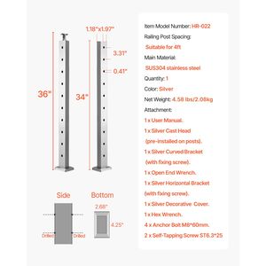 Confezione da 1 Palo per Ringhiera in Acciaio Inox 36x1x2 Pollici per Ringhiere a Livello e Scale, Pre-Forato, Dispositivi di Assistenza - Product Image 4