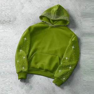 Sudadera con Capucha Verde, Adornada con Pedrería, Estilo Oversize Unisex, Informal, Tejida en Poliéster Transpirable, Estilo Urbano, 300g, Estilo Invernal - Product Image 5