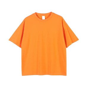 2026 Best Quality Men's Oversized <b>Orange</b> Cotton <b>T</b>-<b>Shirt</b> Short Sleeve O-Neck Casual Solid Color Jersey Knit Plain Dyed Fit - Product Image 1