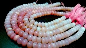 ลูกปัดโอปอลสีชมพูธรรมชาติทรงรอนเดลล์เรียบขนาด 7-9 มม. ความยาว 8 นิ้ว - Product Image 2