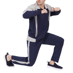 Conjunto Deportivo para Hombre en Color Gris Marino con Bloques de Color, Cuello Camisero, Cierre de Cremallera, Manga Larga, Ropa Deportiva Informal - Product Image 3