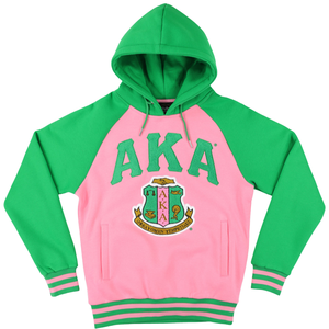 Sweat à capuche bicolore AKA rose et vert avec broderie chenille, pour femmes, style sororité grecque, coupe élégante et premium, tenue décontractée - Product Image 1