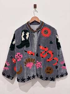 Casual <b>Dresses</b> Boho Velvet Jacket With Hand Embroidery Pattern Full Sleeve Loose Fit Crew Neck <b>All</b> Seasons Wear - Product Image 4