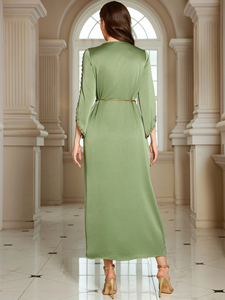 Abaya de luxe AN10950 Dubaï pour femme, Kaftan perlé, Robe musulmane en mousseline ceinturée, Robe de soirée pour l'Aïd et mariage, Vente en gros - Product Image 2