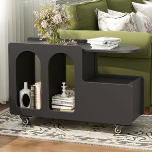 Crema stile 11.8 pollici stretto tavolo Mobile con ruote bloccabili Multi-strato portaoggetti comodino per soggiorno - Product Image 1