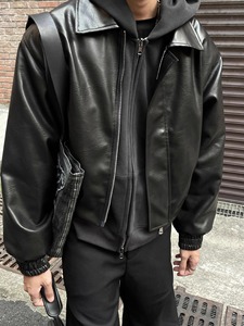 Men Women's Black PU <b>Leather</b> Bomber Jacket Full Sleeve Cropped Fit All Seasons Style - Product Image 5
