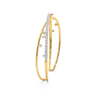 Sweeping Curve Diamond Cuff Bracelet with Yellow Gold Open <b>Frame</b> and <b>Floating</b> Sparkle Accent Design - Product Image 3