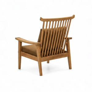 Fauteuil de jardin moderne en bois avec coussin, dossier à lattes, chaise de lecture d'extérieur pour patio - Product Image 5