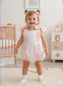 Trajes de Verano de Alta Calidad para Niñas, Color Rosa, con Estampado Floral, Bordado K, sin Mangas, Ecológicos - Product Image 3