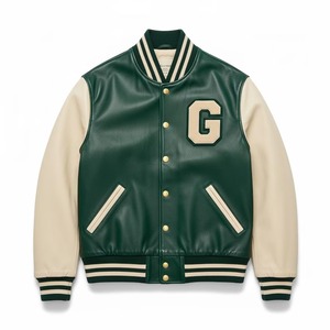 Chaqueta de Béisbol Juvenil Unisex de Marca de Moda con Parches Bordados de Cuero, Cuello Alto, para Invierno, con Letras Frontales, Estilo Urbano - Product Image 1